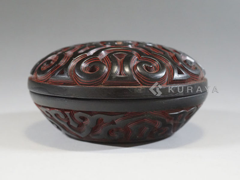 中国 剔紅 堆朱 牡丹文 鳳凰文 蓋物 2点まとめて V R6346 漆芸 